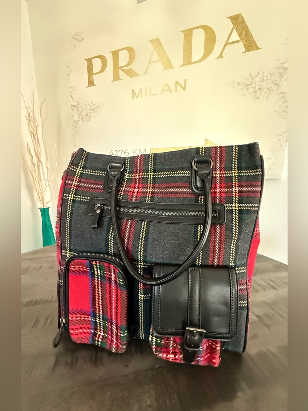 Current Mood Red and Black Plaid Tote Belt Bag